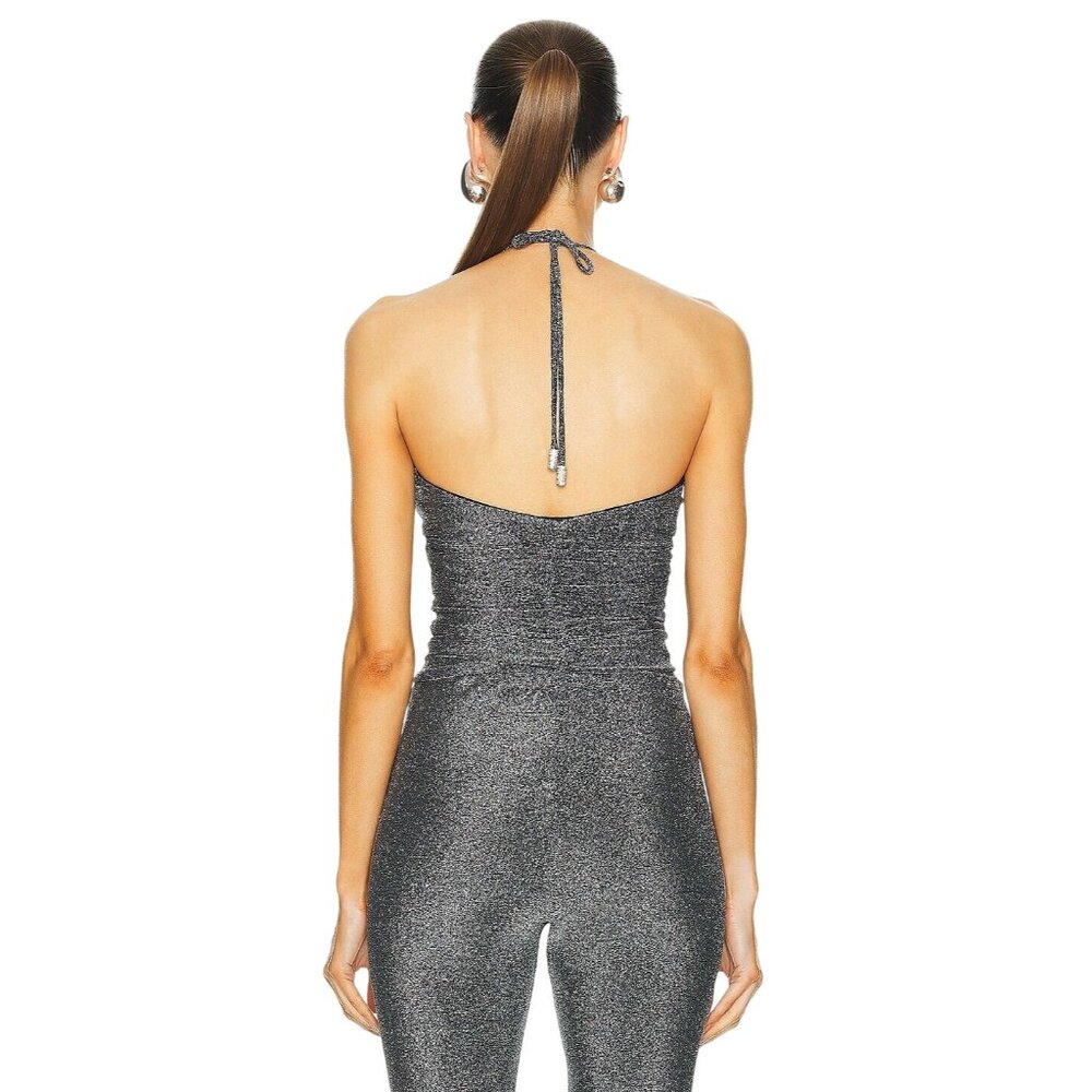 Alexandre Vauthier Halter Top in Silver 34 New Womens Metallic Glitter Jersey - Picture 2 of 9